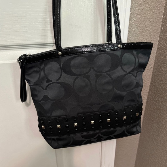 Coach F17567 Signature Studded Dark Gray Tote Bag - Picture 2 of 5